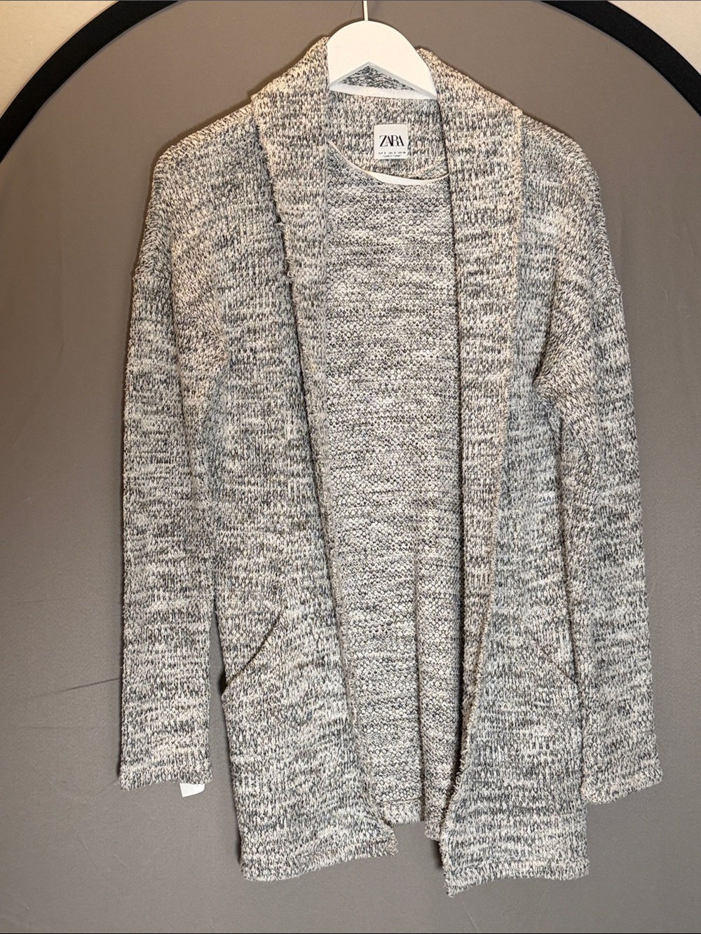 ZARA Marled Light Gray Open-Front Cardigan